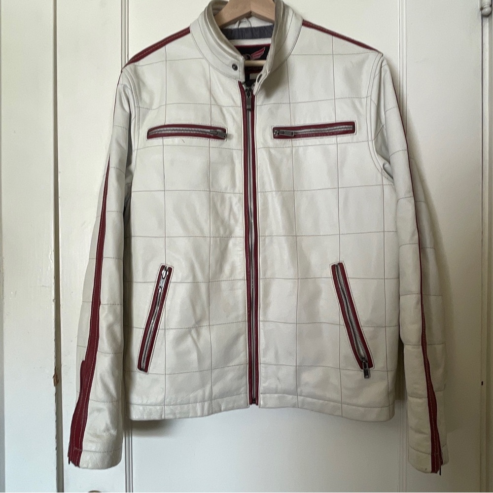 Street Legal brand white leather cafe racer jacket sz S